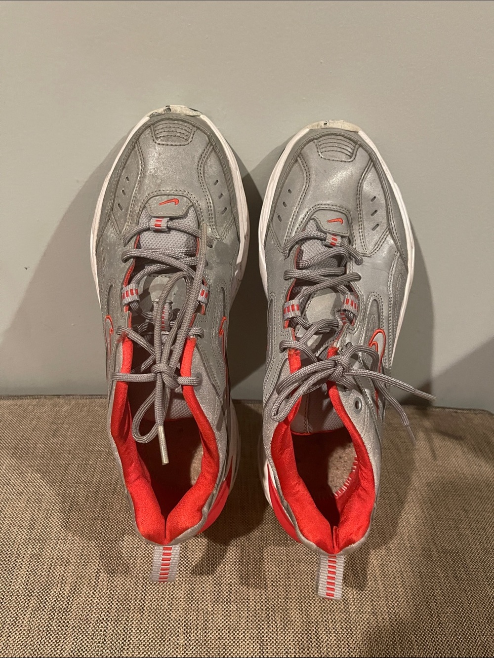 Nike Women’s Gray Sneakers with Red Accents